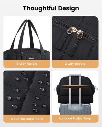 Сумка-валіза LOVEVOOK для жінок, 35L: легка дорожня сумка-шопер, спортивна сумка з відділенням для взуття та мокрих речей, ручна поклажа для подорожей, чорна