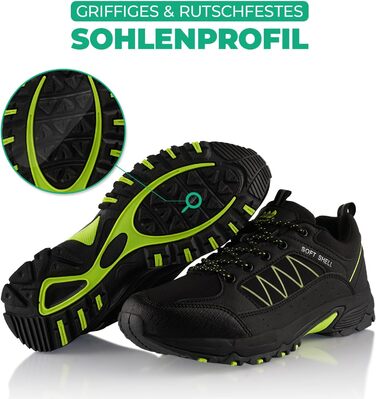 Туфлі для хайкінгу/трекінгу для жінок та чоловіків, Softshell, Trail Running, чорний, зелений (46 EU)