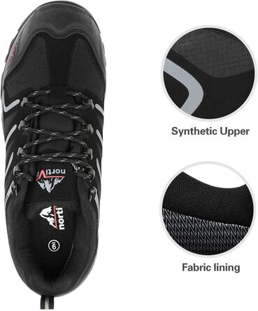 Чоловічі водонепроникні трекінгові черевики NORTIV - легкі, для хайкінгу та кемпінгу (41.5 EU, широкі, чорний/темно-сірий)