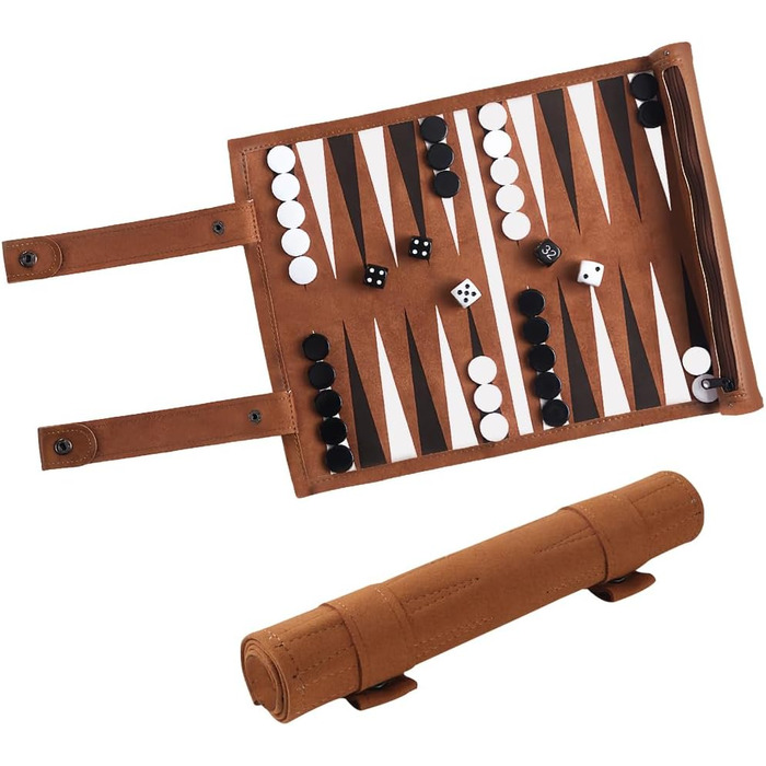 Набір для гри в нарди SGIOO з натуральної шкіри, мікрофібри, з шахами, кубиками та ігровим полем для подорожей, кемпінгу та відпочинку (35.5 * 26 см)