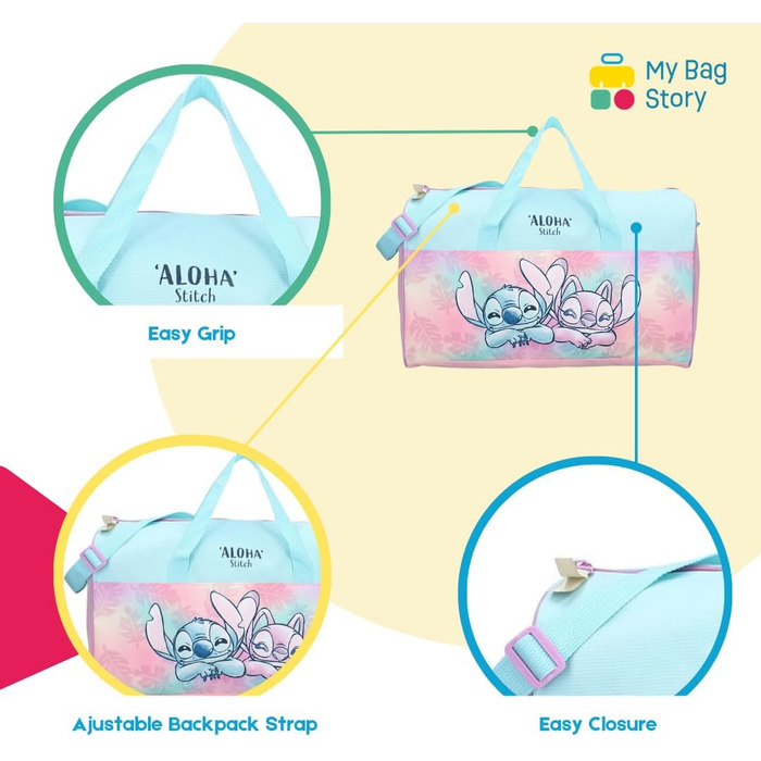 Спортивна сумка MyBagStory Stitch для дівчаток – рюкзак для школи, дитячого садка, початкової школи – рожево-блакитний, 40 см, з регульованим ремінцем – ідеальний подарунок