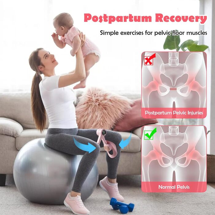 Тренер для стегон з підрахунком, тренажер для м'язів тазу, пристрій для тренування на 360° для внутрішньої поверхні стегон, прес для сідниць, тренажер для м'язів тазу для жінок вдома, рожевий