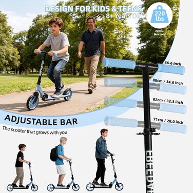 Самокат FREEDARE Cityroller складний для дітей та дорослих, колеса 200мм, до 100кг, блакитний