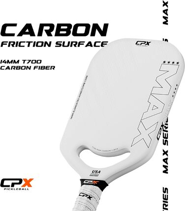 Pickleball-Paddel CPX MAX Series: Вуглецеве волокно, T700, професійна якість, довга форма, 14 мм ядро, зручний захват, довговічний, дизайн Chicago