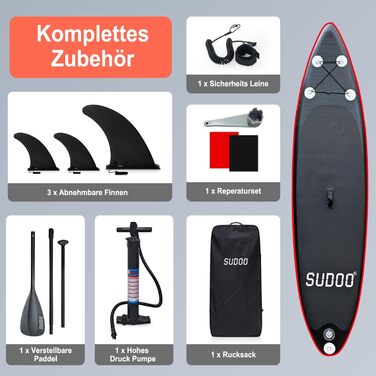 Надувний SUP борд для 2+1 людини/сім'ї Stand Up Paddling Board SUP06RK Black Red - до 150 кг, з веслом та плавниками