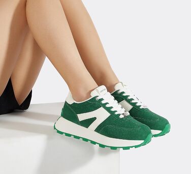 Кросівки жіночі Lucky Step на платформі, ретро стиль – для бігу, тенісу та повсякденного носіння (Зелено-білі, 37 EU)