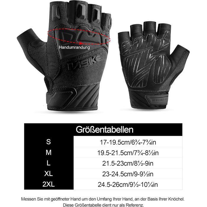 Рукавички INBIKE напівпальцеві гнучкі для велоспорту, мотокросу, фітнесу, тренувань, альпінізму з захистом пальців TPR та SCR, чорний, розмір M