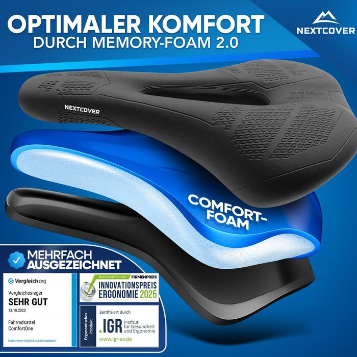 Оригінальне велосипедне сідло NEXTCOVER з Memory-Foam 2.0, ергономічне, комфортне для чоловіків і жінок, м'яке сідло для гірського велосипеда