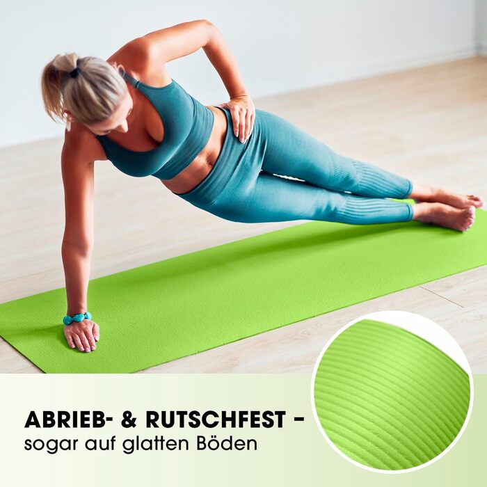 Фітнес килимок DoYourFitness: неслизький, 183x61 см або XXL 190x100 см, 0,8-2 см товщина. Захист суглобів, для йоги та фітнесу, підходить для початківців та професіоналів, для використання в приміщенні та на вулиці. Зелений.