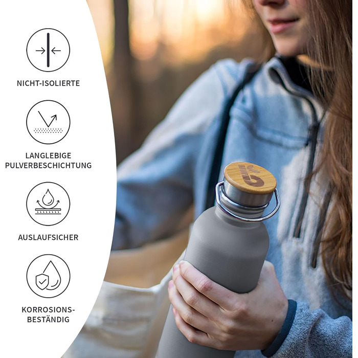 Фляга для води Bambaw з нержавіючої сталі, 1 л | Багаторазова еко-фляга | Для кемпінгу та походів | Без пластику | Спортивна фляга, не протікає (1000 мл, Антрацит)