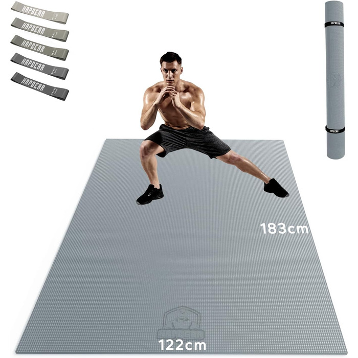 Фітнес-килимок APBEAR XXL 183×122×0,8 см, протиковзкий, для спорту, йоги та гімнастики, високої щільності, зносостійкий ПВХ, сірий