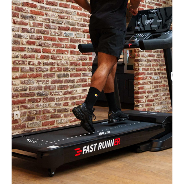 CARE FITNESS Fast Runner SP: Електричний біговий тренажер з регулюванням нахилу та складний - до 22 км/год, 20 рівнів нахилу, 57 програм, Kinomap