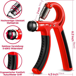 FitBeast Тренажер для рук та пальців 5 в 1: набір для силових тренувань, підтримка зап'ястя, зняття стресу (червоний)