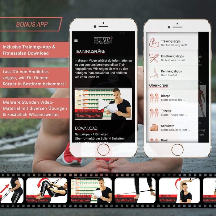 Набір фітнес-гумок для силових тренувань: резистентні гумки, дверний анкер, ручки, петлі для ніг, сумка | з додатком з відео-інструкціями