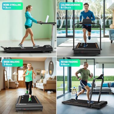 ORISYN Walking Pad - бігова доріжка для дому з регулюванням нахилу 7%, потужність 2.25HP, швидкість 1-12 км/год, 7-шарова поверхня, сірий колір