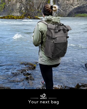 WATERFLY Ролтоп-рюкзак 16-21 л для ноутбука 16'' — стильний міський рюкзак для чоловіків і жінок, водостійкий, для навчання, роботи, подорожей, спорту