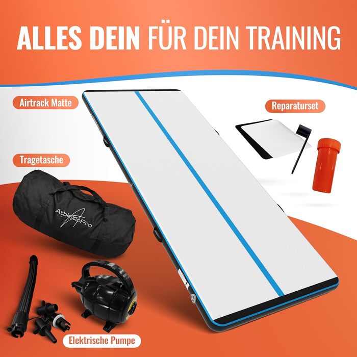 Airtrack мат для гімнастики надувний 3/4/5м, 120см, 10/20см, з електронасосом, ремонтним набором та сумкою 400x120x20см