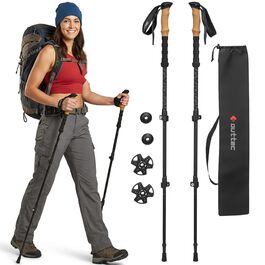 Телескопічні трекінгові палиці для скандинавської ходьби та гірських походів, ультралегкі палиці для Nordic Walking з гумовими наконечниками, регульовані (65-135 см), чорні