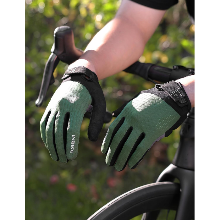 Велосипедні рукавички INBIKE для чоловіків, 2 пальці, сенсорний екран, ударостійкі, дихаючі, IHC406 (зелені, S)