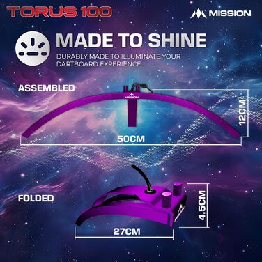 Світлодіодне освітлення для дартсу Mission Darts TOR100 Torus 100, складане, портативне, металевий фіолетовий колір