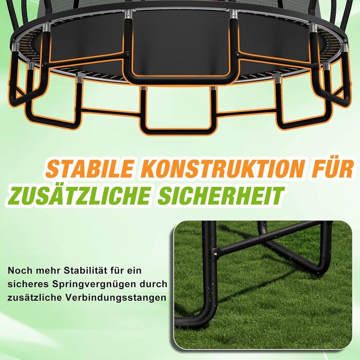 Батут Devoko Outdoor Ø228/305/366/427 см, сертифікат GS, посилені бічні перекладини, стабільний, міцний та надійний 427 x 427 x 265 см