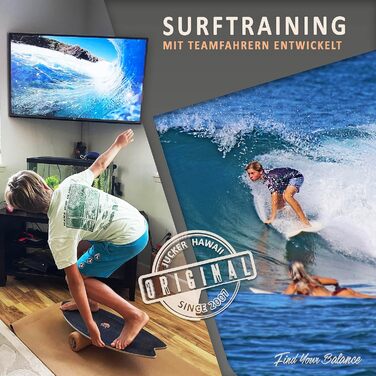 Балансборд JUCKER HAWAII Trick & Surf з натурального дерева, протиковзке покриття, комплект Wave з корковим роликом і килимком