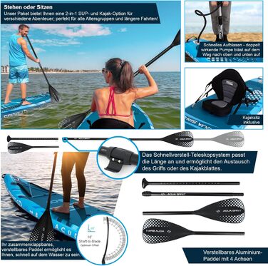 Надувна SUP-дошка Aqua Spirit 320x81x15 см, комплект каяк-набір з веслом, рюкзаком, насосом та аксесуарами, для дорослих початківців і експертів, 2 роки гарантії