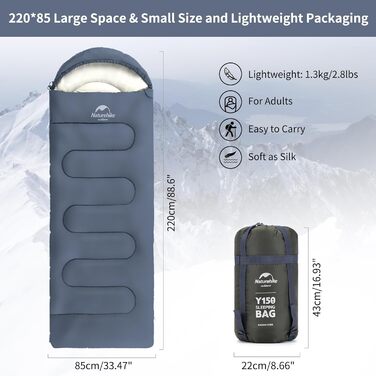 Спальний мішок Naturehike з капюшоном, ковдровий, для кемпінгу, легкий та зручний, ідеальний для подорожей та активного відпочинку на природі, Marineblau-rechts (11°C)