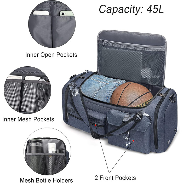 Спортивна сумка-мешок для чоловіків 3-в-1 з відділенням для взуття та вологих речей, синя (22.4 x 10.6 x 11 дюймів)