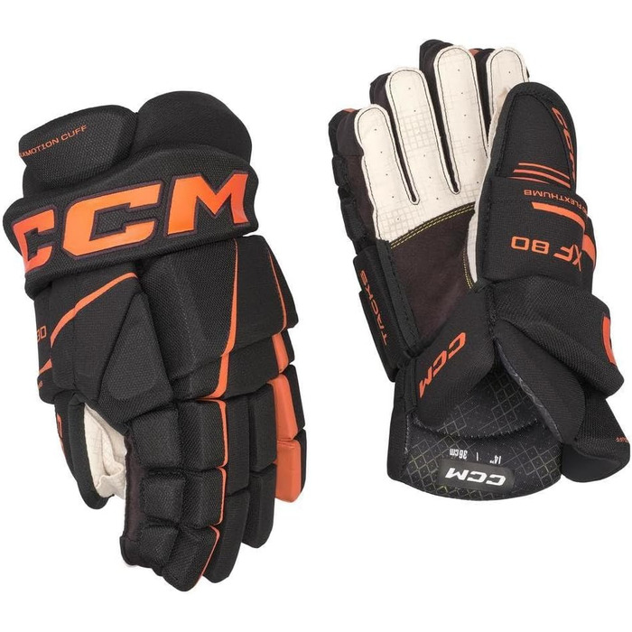 Хокейна рукавичка CCM Tacks XF80 Junior чорний/помаранчевий, 12 дюймів