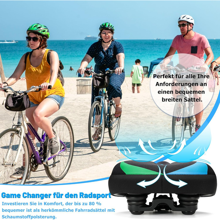 Велосипедне сідло CDYWD для чоловіків та жінок, широке, м'яке, гелеве, ергономічне, універсальне, синьо-зелене