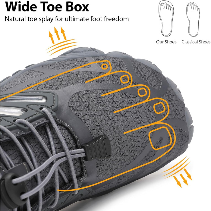 Чоловічі босі кросівки з широкою передньою частиною, Zero Drop, мінімалістичне взуття для воркауту, крос-тренувань, ходьби, хайкінгу, води, важкої атлетики, 43 EU, сірий, темно-сірий