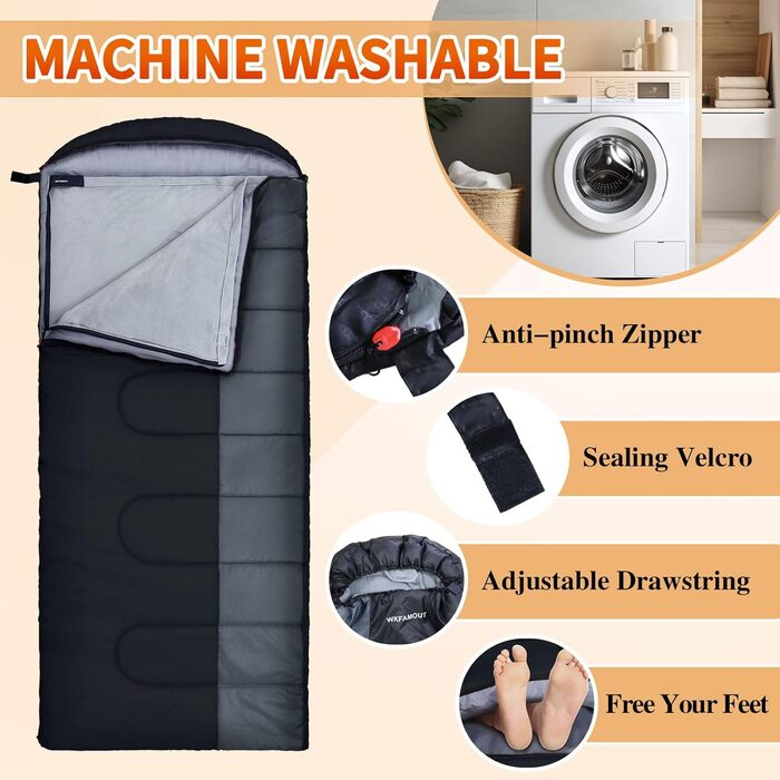 Сплячий мішок Outdoor для дорослих, зимовий, водонепроникний, 3-4 сезони, з компресійним мішком, 0℃, чорний, 220x85 см
