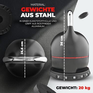 Кетлбел зміннісна Flexi-Kettlebell 2-20 кг для силових тренувань, CrossFit та загальної фізичної підготовки. Компактний, регульований, для домашнього тренажерного залу, Пілатесу, тренувань всього тіла. Набір кулькових гантелей.