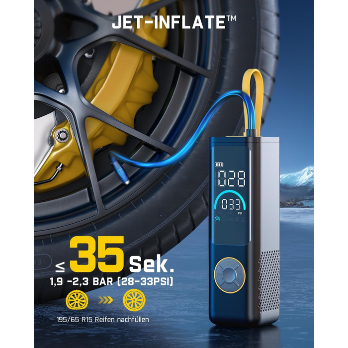 Електричний портативний компресор Fanttik X9 APEX 150 PSI з підсвіткою та Powerbank, швидке накачування шин для авто, мотоциклів, велосипедів і м'ячів