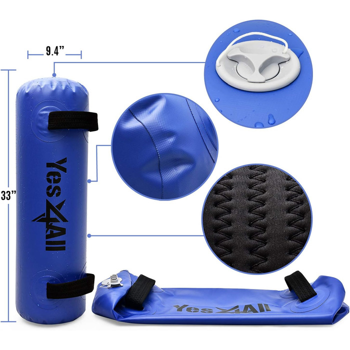 Мішок для фітнесу Yes4All з водою 36.3 кг, Aqua Bag для тренувань, великий, прозорий темно-синій