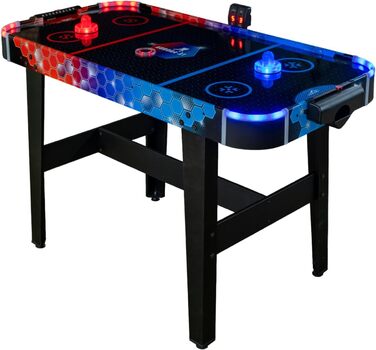 Airhockey стіл Aurora-XT від Carromco – великий стіл для аір-хокею з LED підсвіткою для дітей та дорослих від 7 років, 131x62x79 см, з LED шайбами та пушером, блок живлення