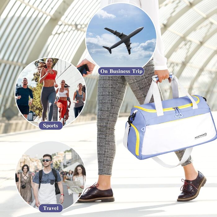 Спортивна сумка-рюкзак для подорожей та спорту, 48x23x27 см, з відділенням для взуття та мокрих речей, водонепроникна, для жінок та чоловіків (білий+синій)
