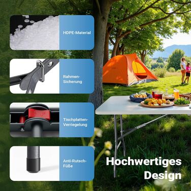 Складаний туристичний стіл Wiltec 122x60x75 см: для кемпінгу, відпочинку, вечірок, саду