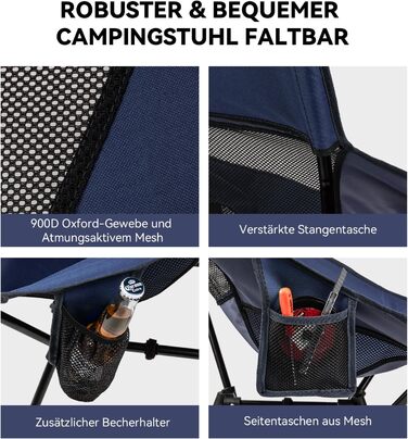 Складний туристичний стілець Hochlehner з підголівником, 150 кг, ультралегкий, портативний, для кемпінгу, риболовлі, пляжу, відпочинку на природі та піших прогулянок (Indigoblau)
