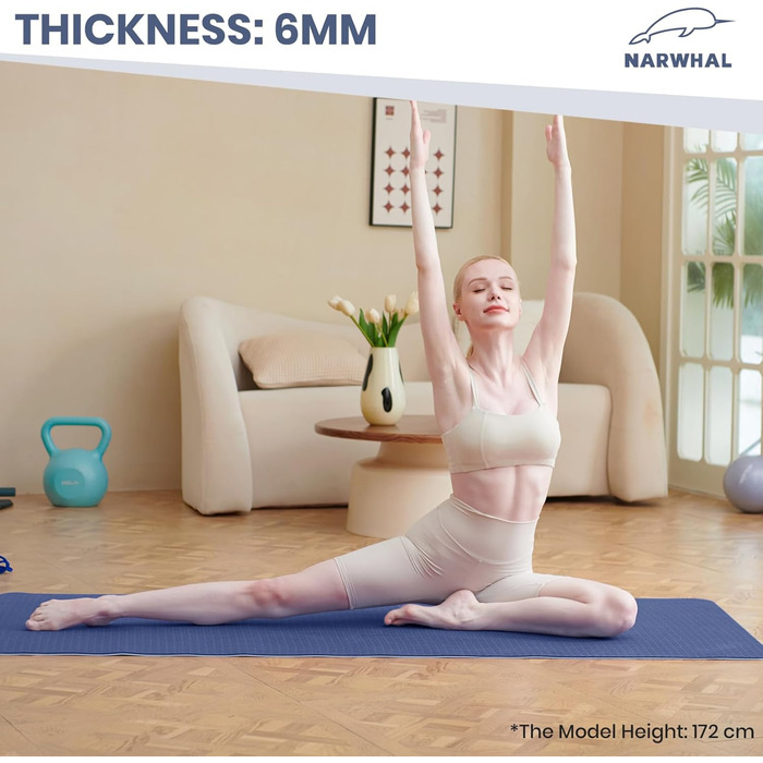 Килимок для йоги Narwhal XXL TPE, 190x80x0.6 см, антиковзаючий, зелено-чорний