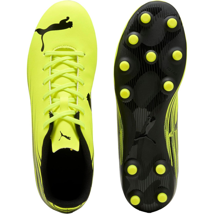 Кросівки футбольні PUMA Attacanto Firm для штучного ґрунту, білі/чорні, 44 EU, Yellow Alert