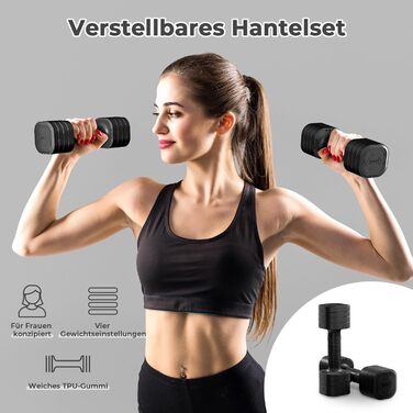 Набір гантелей Dripex регульовані 5 кг x2 або 2.5 кг x2, 6 шматків з регулюванням ваги 0.5 кг/0.25 кг (чорний)