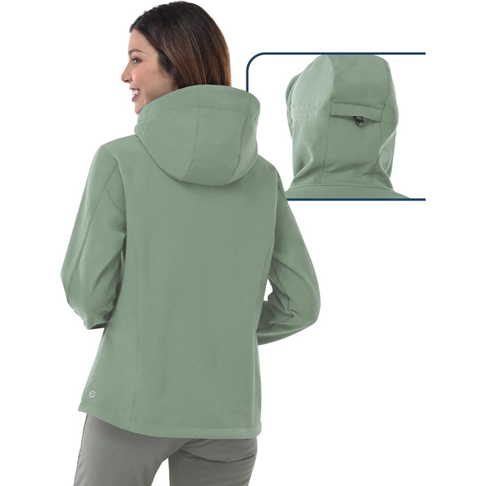 Жіноча мембранна куртка Outdoor Ventures Softshell — водонепроникна та дихаюча вітрівка з капюшоном, колір світло-зелений, розмір L