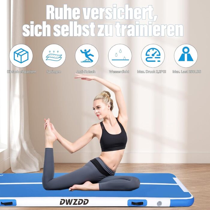 Мата для гімнастики Dwzdd Air Matte Track - 3/4/5/6 м, 600x100x10 см. Для дітей, дому, фітнес-залу, тренувань, чирлідингу. Біло-рожевий/Блакитний колір