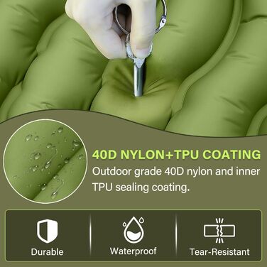 Надувний килимок для кемпінгу з вбудованою подушкою та насосом, Ultralight, компактний для відпочинку на природі, походів, трекінгу, подорожей, намету (Blau/Grün)