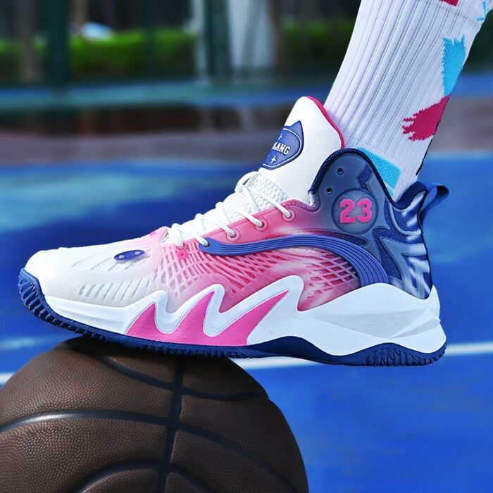 Спортивні кросівки для баскетболу та бігу, дитячі, високі, дихаючі, з амортизацією, антиковзаючі, 38 EU, білі/фіолетові