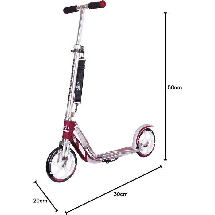 HUDORA BigWheel 205: Скутер з алюмінію, регульована висота, складаний - для дітей та дорослих (до 100 кг), magenta/silver