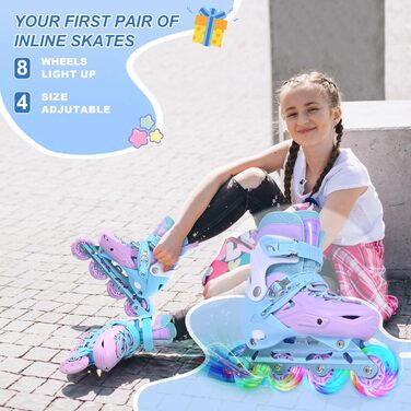 Дитячі ролики-інлайни для дівчаток з підсвічуванням коліс, фіолетовий колір. Підходять для початківців, для використання в приміщенні та на вулиці.
