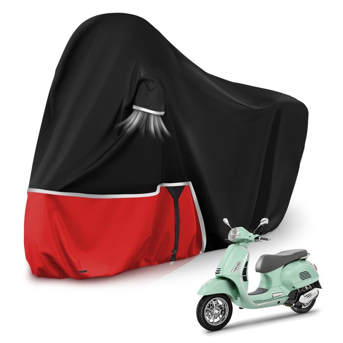 Водонепроникний захисний чохол для мотоцикла Piaggio MP3 400/500 (з кофром) - 420D Oxford, чорний/червоний